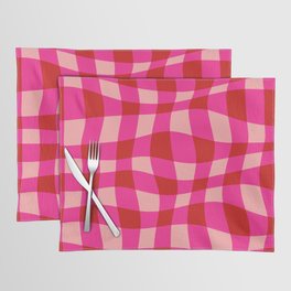 Warped Checkered Gingham Pattern (pink/red) Placemat