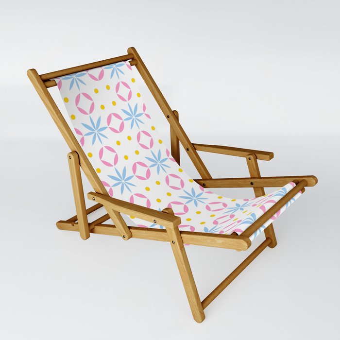 geometric flower 36 blue, pink and yellow Sling Chair