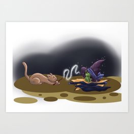 Halloween cat and frog Art Print