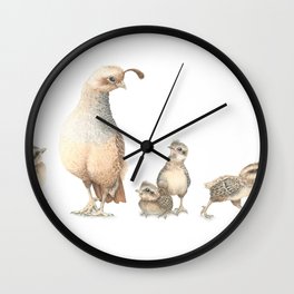 Quail Family with Mom and Babies Wall Clock