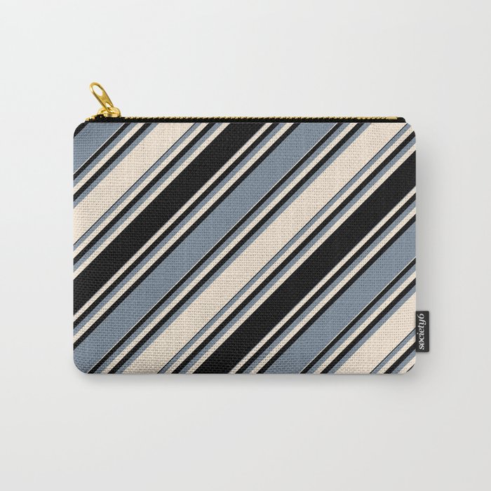 Beige, Black & Light Slate Gray Colored Stripes/Lines Pattern Carry-All Pouch