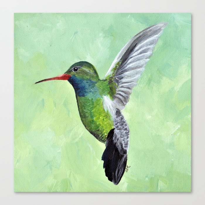Green Hummingbird Art, Small Bird Painting, Birds and Berry Studio Canvas Print