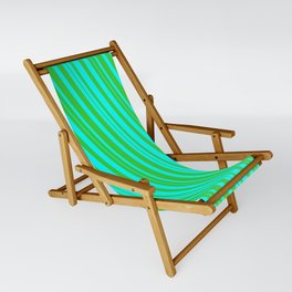 [ Thumbnail: Cyan & Lime Green Colored Lined Pattern Sling Chair ]