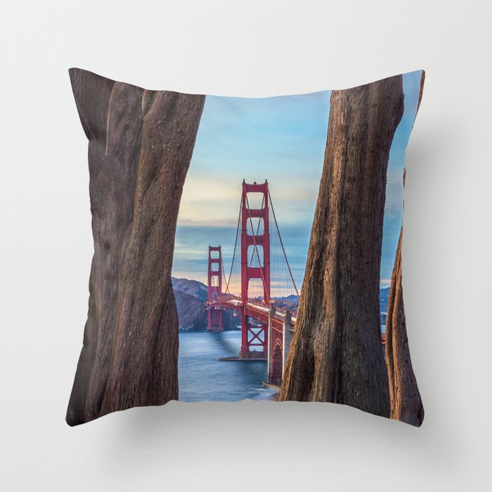 Golden Gate Between Cypresses  Throw Pillow