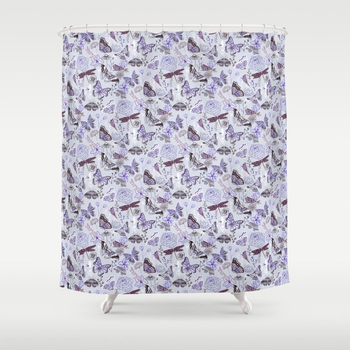 Dragonflies Erflieoths With Plants On Pale Blue Shower Dragonflies Erflieoths With Plants On Pale Blue Shower Curtain