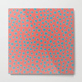 Living Coral and Turquoise, Teal Polka Dots Metal Print