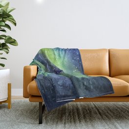 Galaxy Aurora Northern Lights Nebula Space Watercolor Throw Blanket