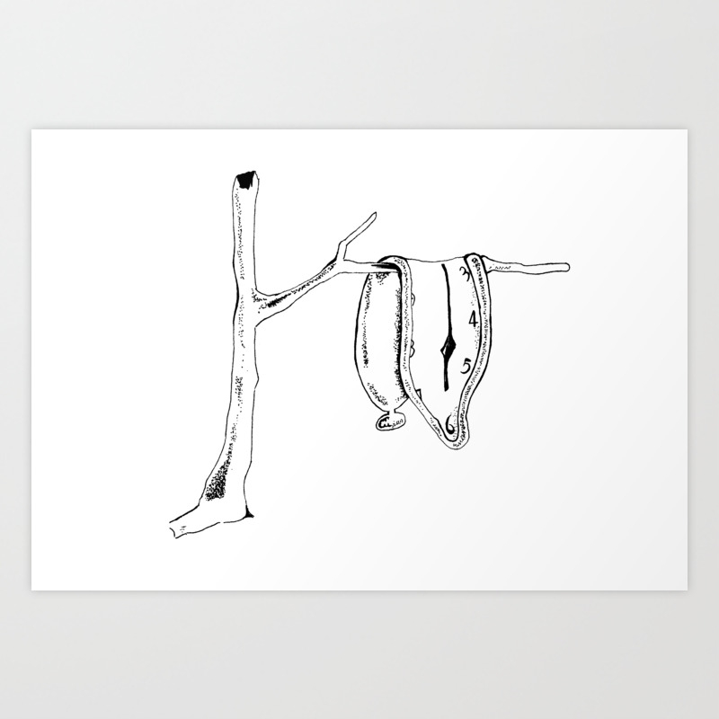 Salvador Dali Melting Clock Illustration Original Inktober Day 14 Clock Art Print By Darkrenaissance Society6,Simple Roses Line Drawing