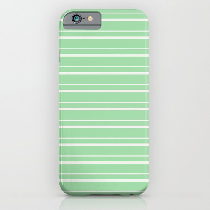 Linen Off White Horizontal Line Pattern 3 on Pastel Green Pairs to 2020 Color of the Year Neo Mint iPhone Case