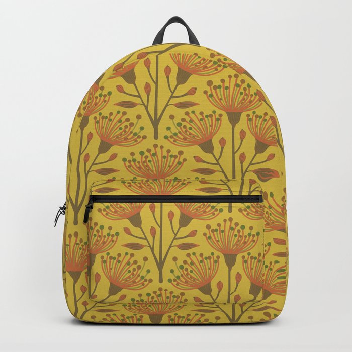 EUCALYPTUS FLORAL in YELLOW OCHRE AND TERRACOTTA Backpack