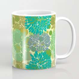 chrysanthemum petals on dots repeat green tones Coffee Mug