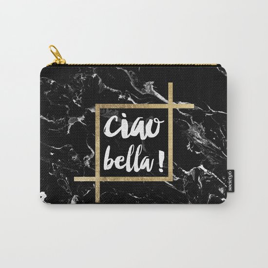 Modern elegant typography Ciao Bella gold leaf black marble Carry-All Pouch