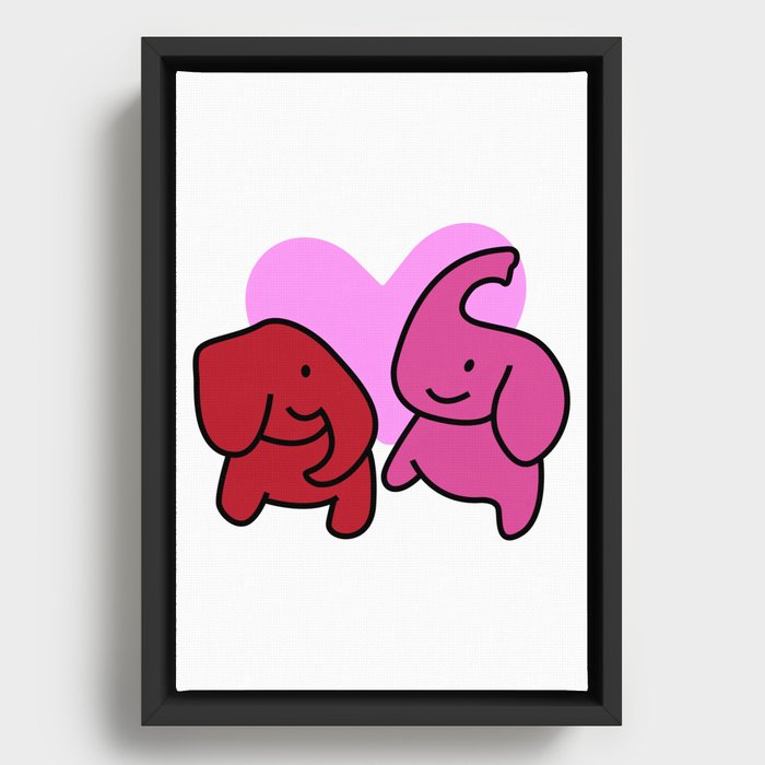 Elephants In Love – Two Cute Elephants With Heart  Framed Canvas