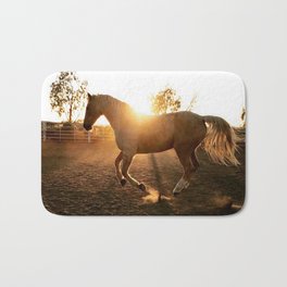 sunset gold Bath Mat | Desert, Wild, Sillhouette, Horses, Photo, Light, Horse, Beauty, Hooves, Sunbeams 