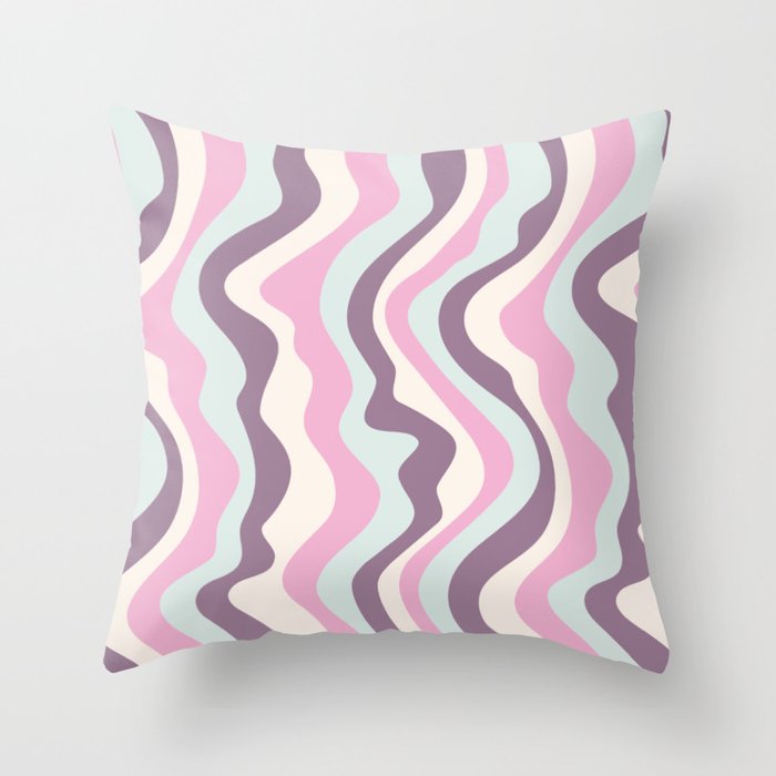 GOOD VIBRATIONS GROOVY MOD RETRO WAVY STRIPES in ORCHID PINK PLUM LIGHT MINT WHITE Throw Pillow
