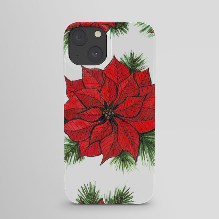 Poinsettia and fir branches pattern iPhone Case