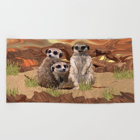Three Meerly Meerkats Beach Towel