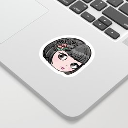 blythe doll face, black hair illustration Sticker