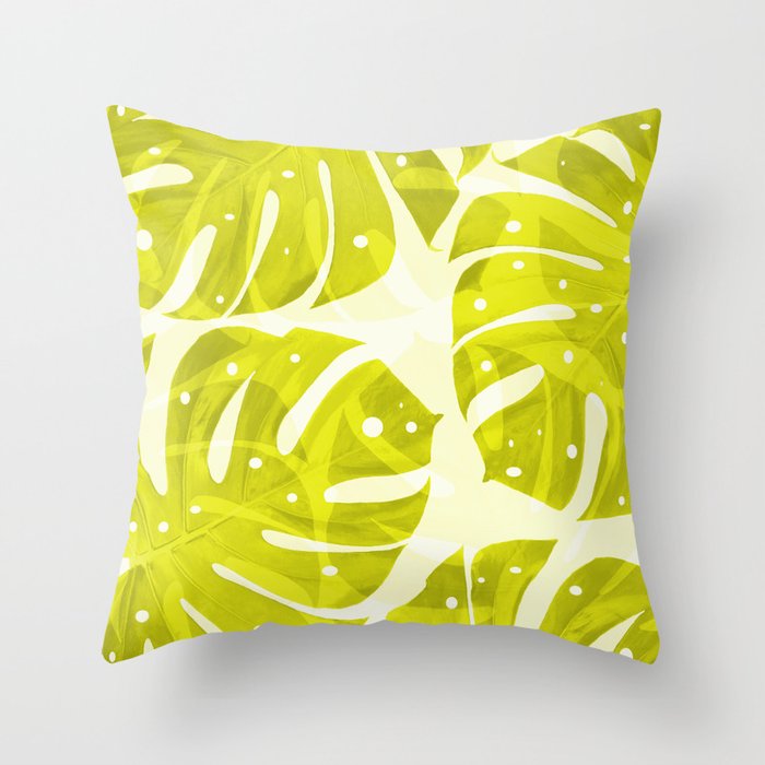 Lime Green Monstera Leaves Light Background #decor #society6 #buyart Throw Pillow