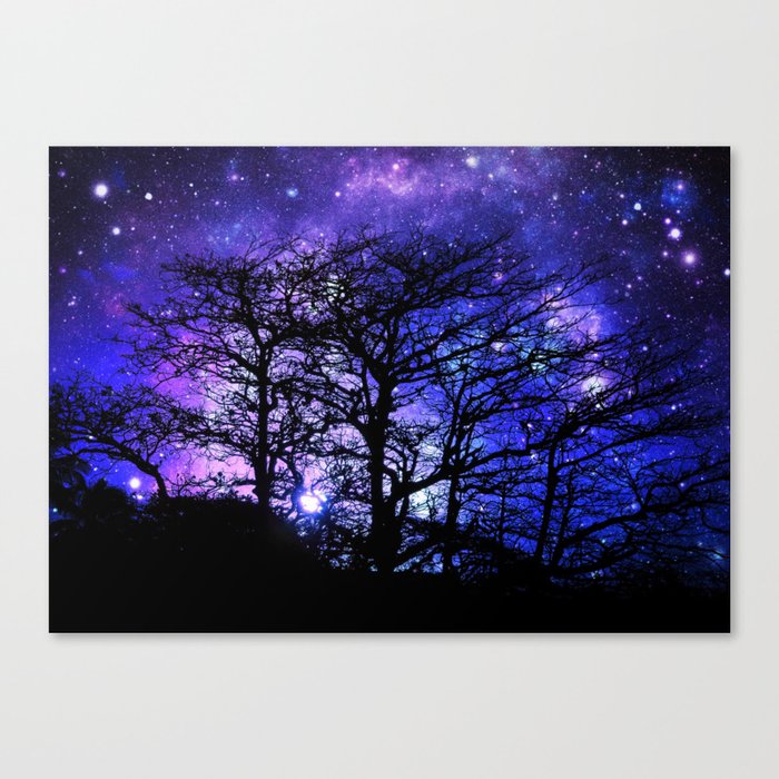 Black Trees Blue Violet Purple Space Canvas Print By