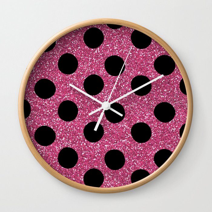Retro Pink Glitter Polka Dot Background Pattern Wall Clock