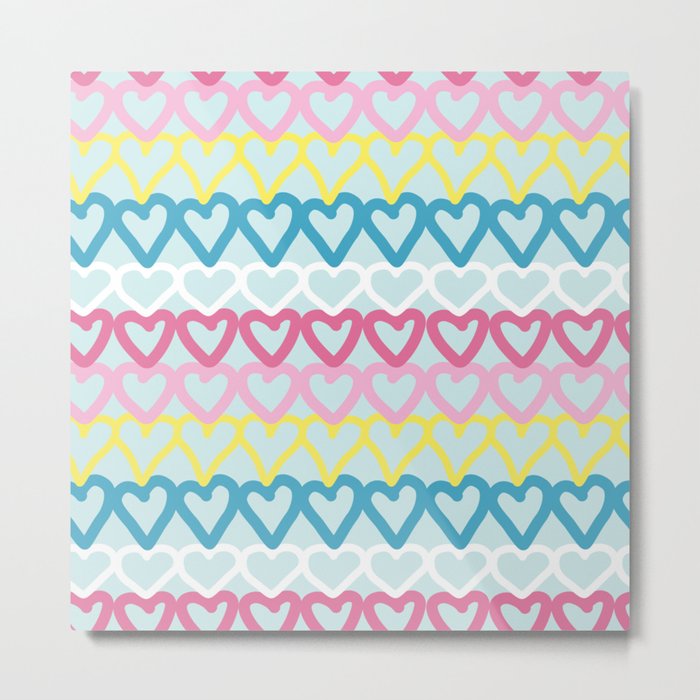 Colorful doodle hearts over blue Metal Print