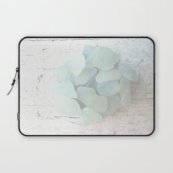 Pastel Pale Turquoise Sea Glass Faded Sea Foam Colors on White Weathered Wood - Photo 2 of 8 Laptop Sleeve