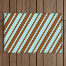 [ Thumbnail: Turquoise and Brown Colored Lines/Stripes Pattern Outdoor Rug ]