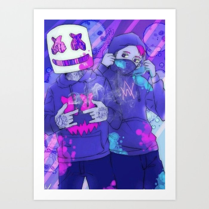 Alan Walker Marshmello Poster Vintage Art Print By Melafujimoto