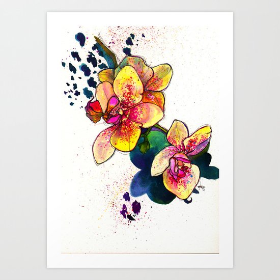 Inky Orchid Art Print