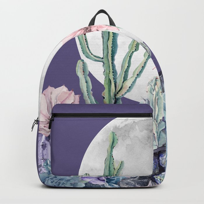 Desert Cactus Full Moon Succulent Garden on Purple Backpack