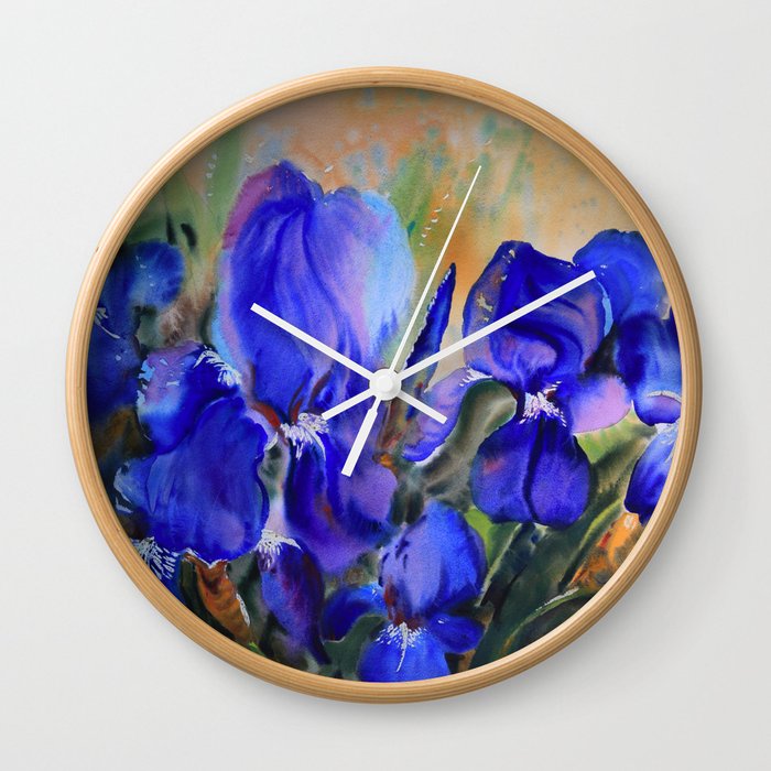 Blue Watercolor Flowers Wall Clock