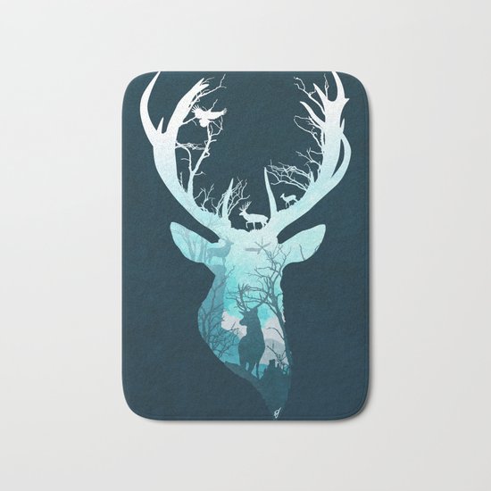 Deer Blue Winter Bath Mat