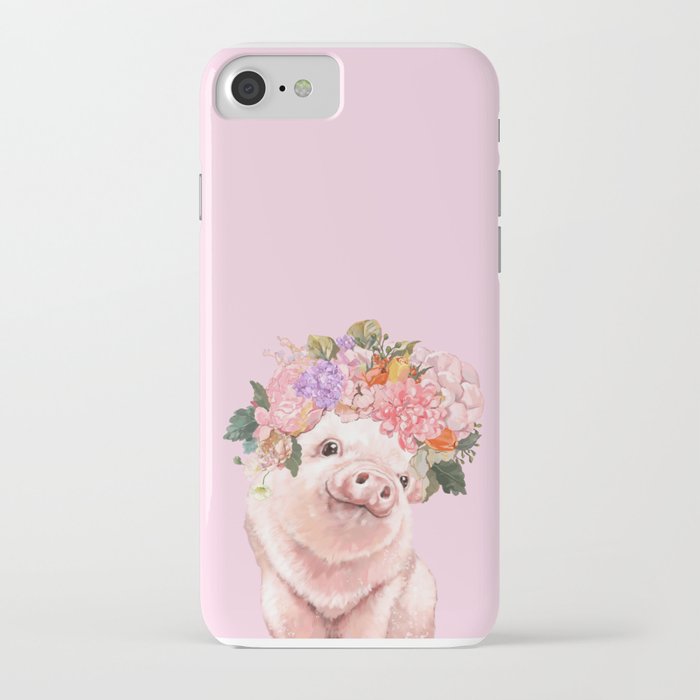 baby pig with flowers crown iphone case