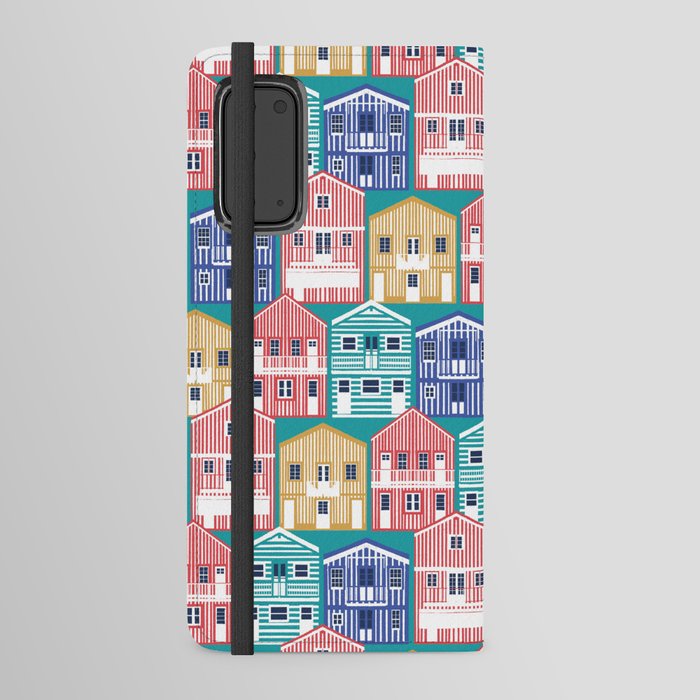 Colourful Portuguese houses // peacock teal background rob roy yellow mandy red electric blue and peacock teal Costa Nova inspired houses Android Wallet Case