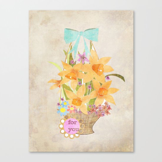 Basket with spring cveti . Retro . Vintage . Canvas Print