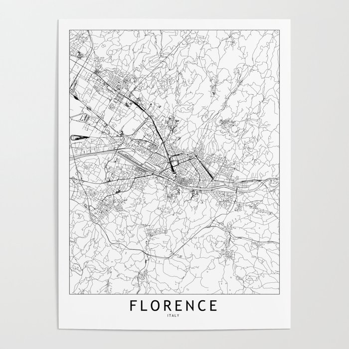 Florence White Map Poster