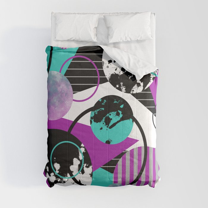 Eclectic Geometric (Abstract blue, purple, black, white) Comforter