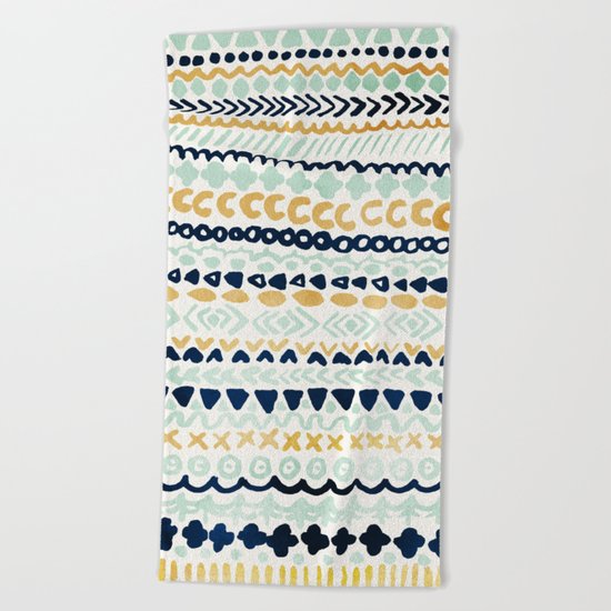 Navy, Teal & Mustard Tribal Beach Towel