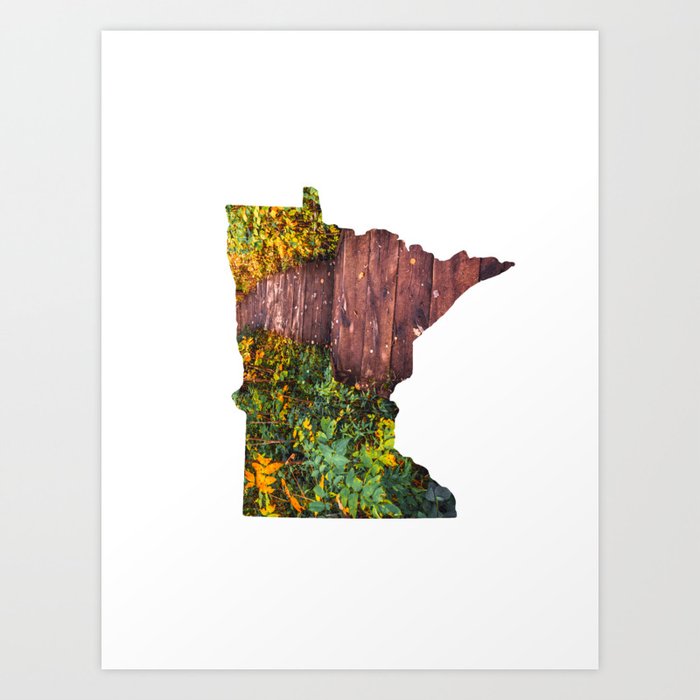 Minnesota Map | Autumn Forest and Texture Art Print