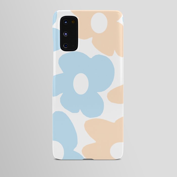 Large Baby Blue And Baby Peach Retro Flowers White Background #decor #society6 #buyart Android Case