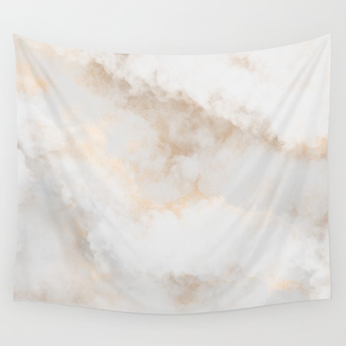 Elegant White Gold Pastel Gray Abstract Marble Wall Tapestry