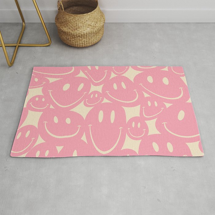Pink & Cream Wonky Smiley Faces Rug