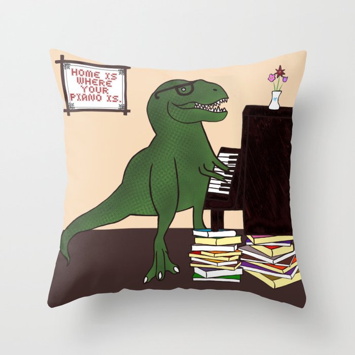 T-Rex Piano Throw Pillow