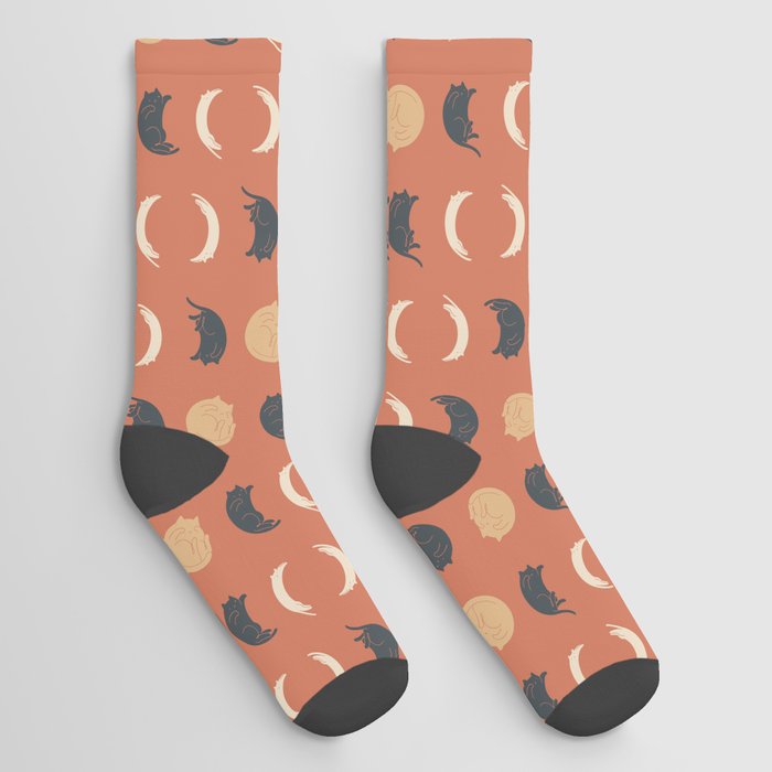 Moon Cats Pattern Socks