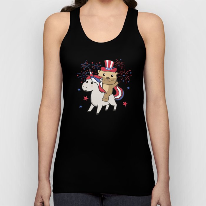 Otter With Unicorn For Fourth Of July Fireworks Tank Top
