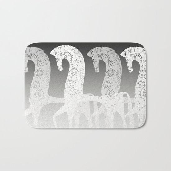 Horses in line - black and white - #society6 #buyart Bath Mat