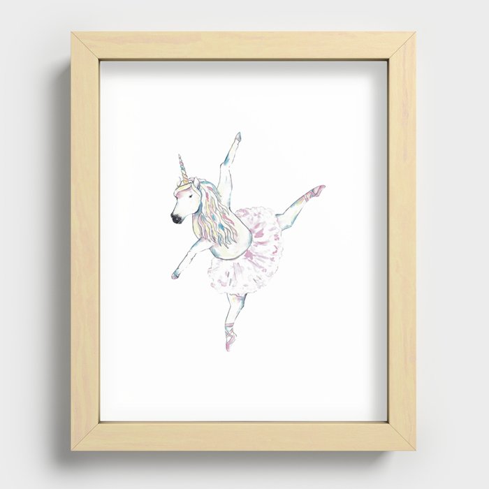 Unicorn ballerina painting watercolour Recessed Framed Print