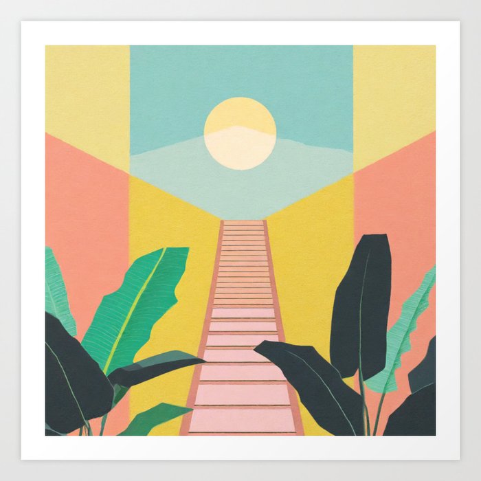 Tropical Stairwell Pastel Art Print