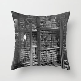 A book lovers dream - Cast-iron Book Alcoves Cincinnati Library black and white photography Throw Pillow